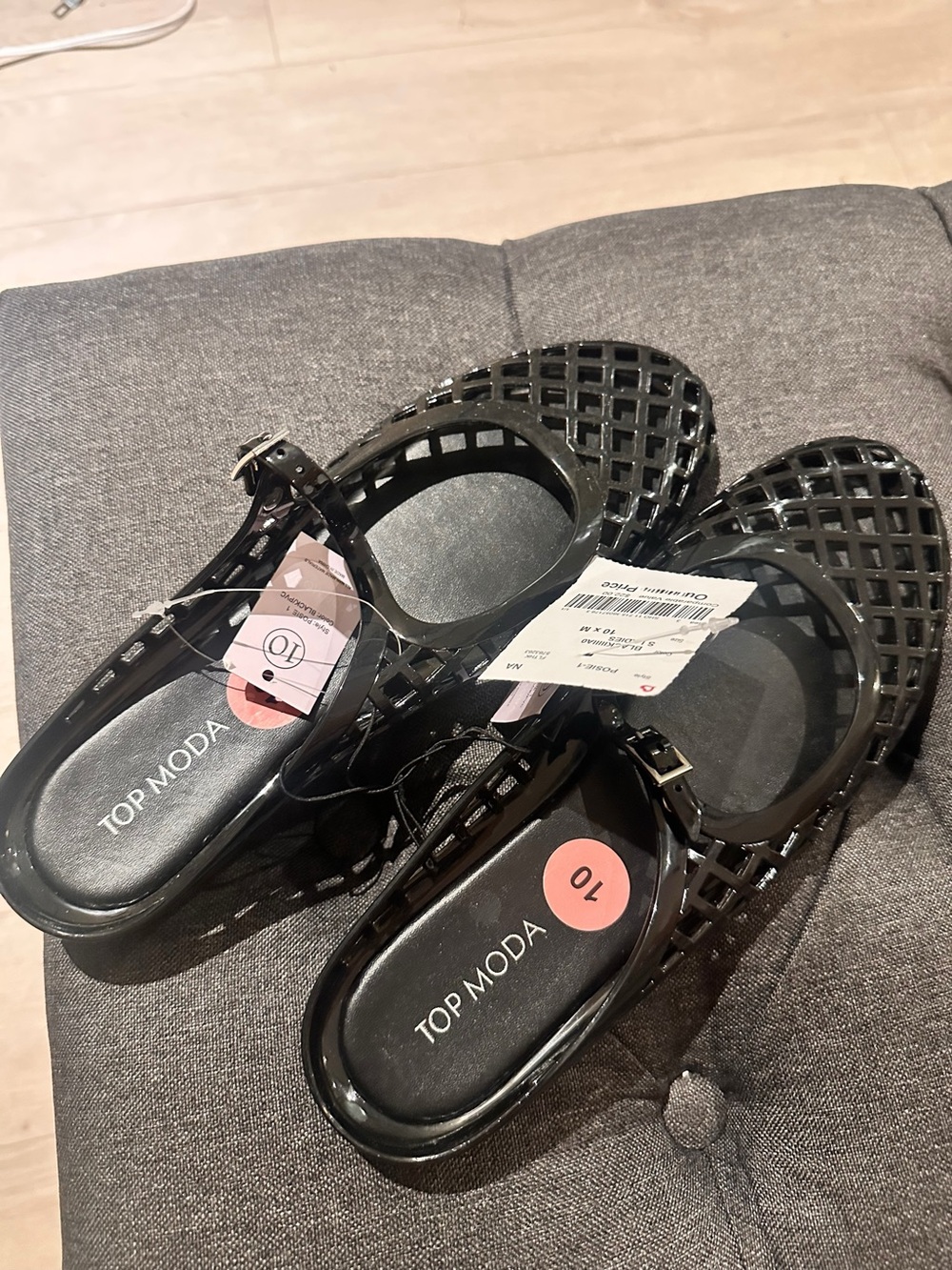 TOP Moda Black Glossy jelly Mary Jane Flats